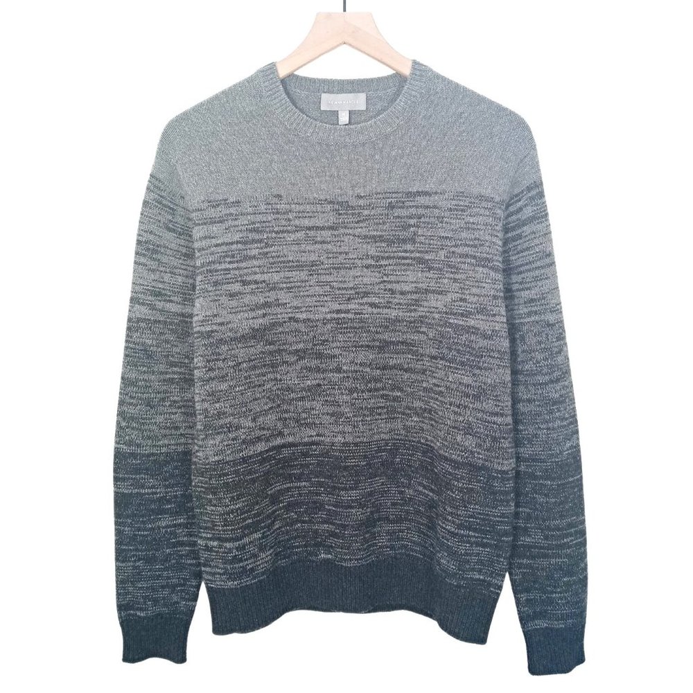 Neiman Marcus Mens Crew Neck Sweater Black Gray Ombre Wool Cashmere Size Medium
